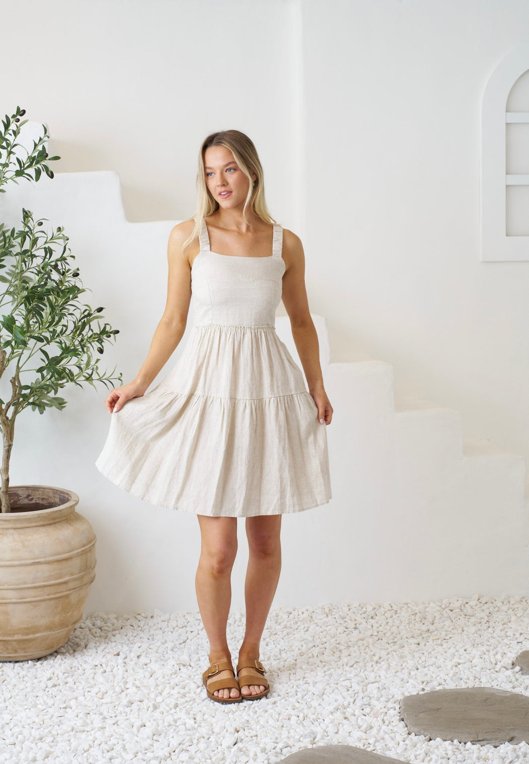 Arlo Short Linen Dress - Natural