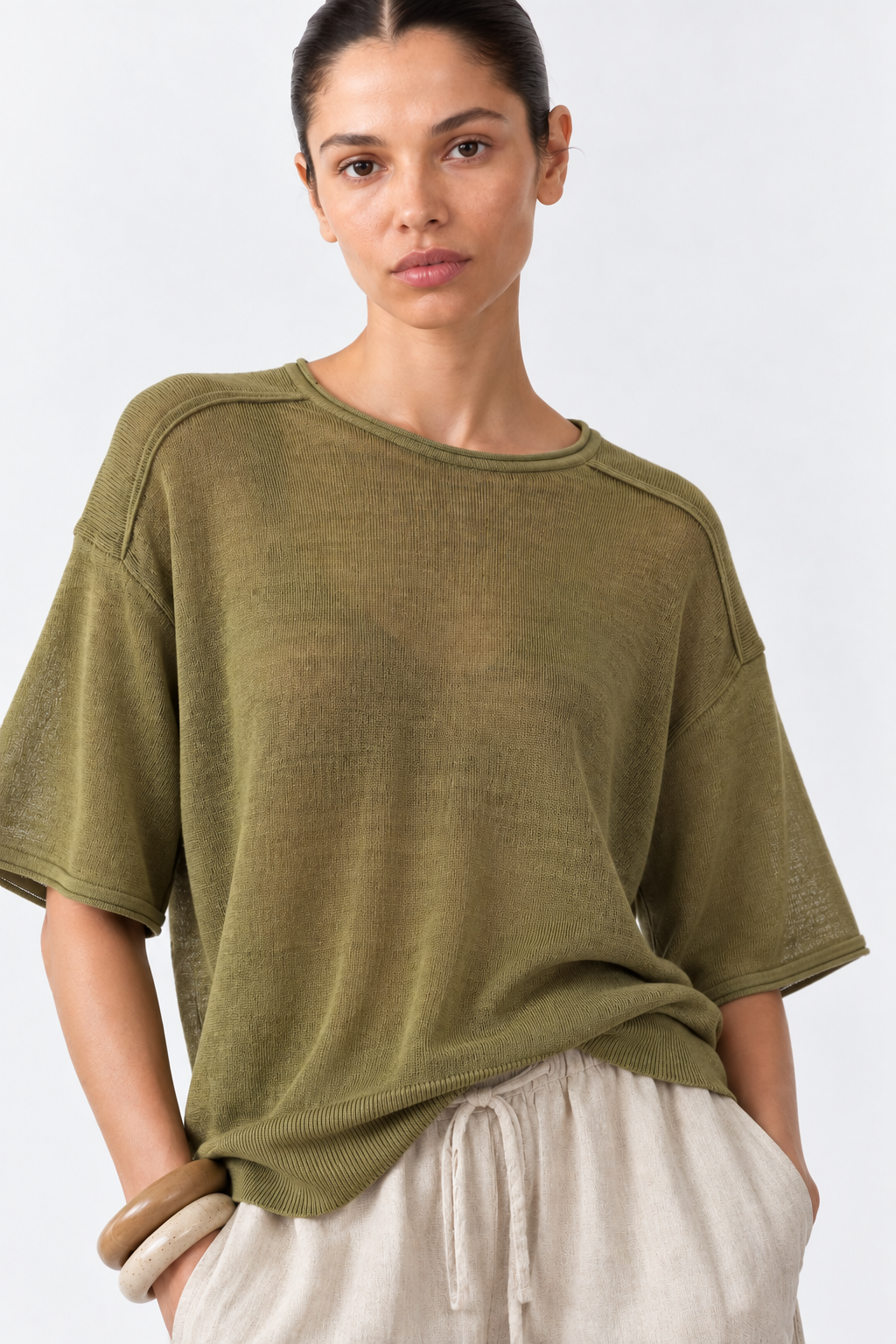 Little Lies Cassie Knit Tee - Olive