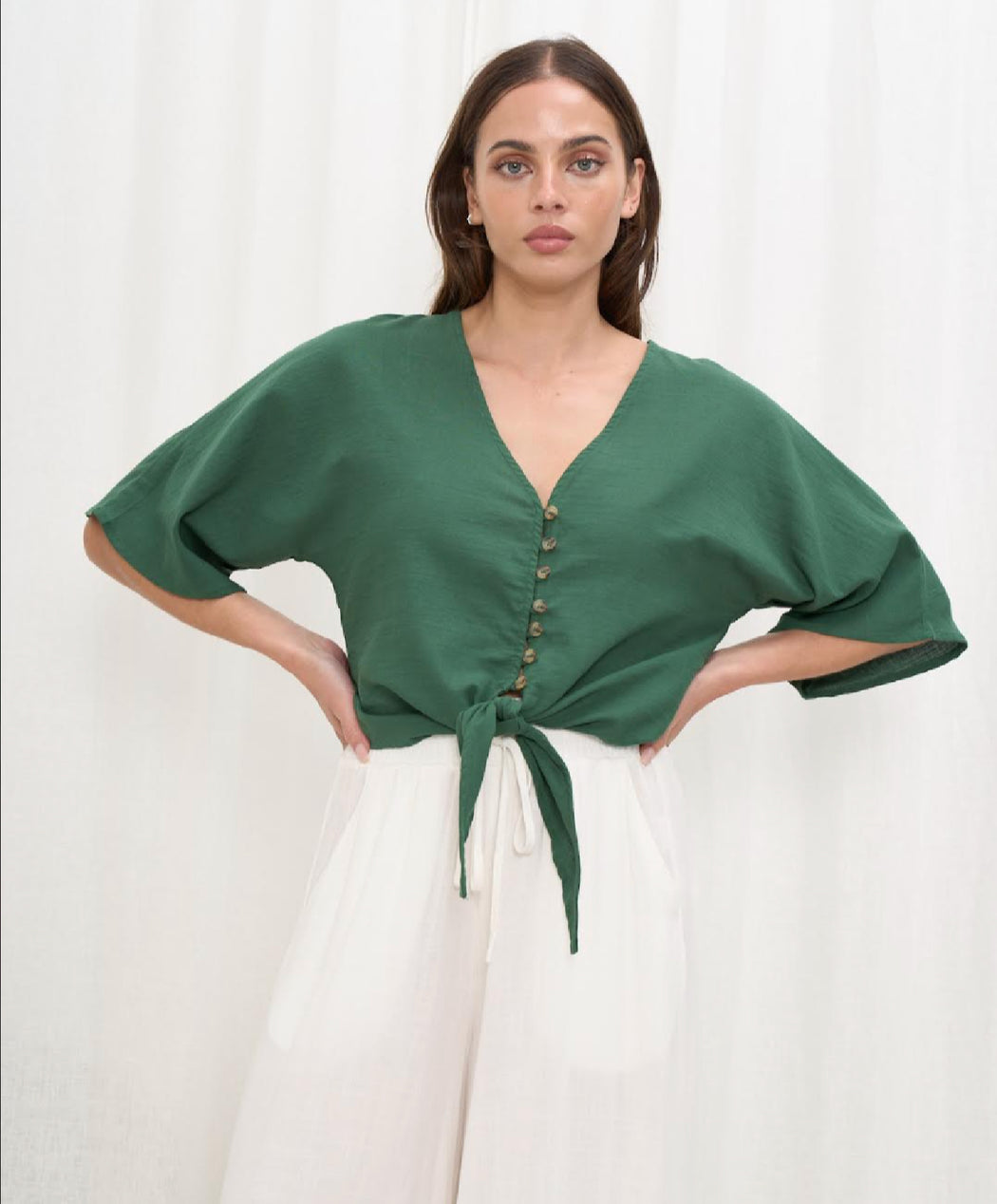 Cropped Tie Top - Green
