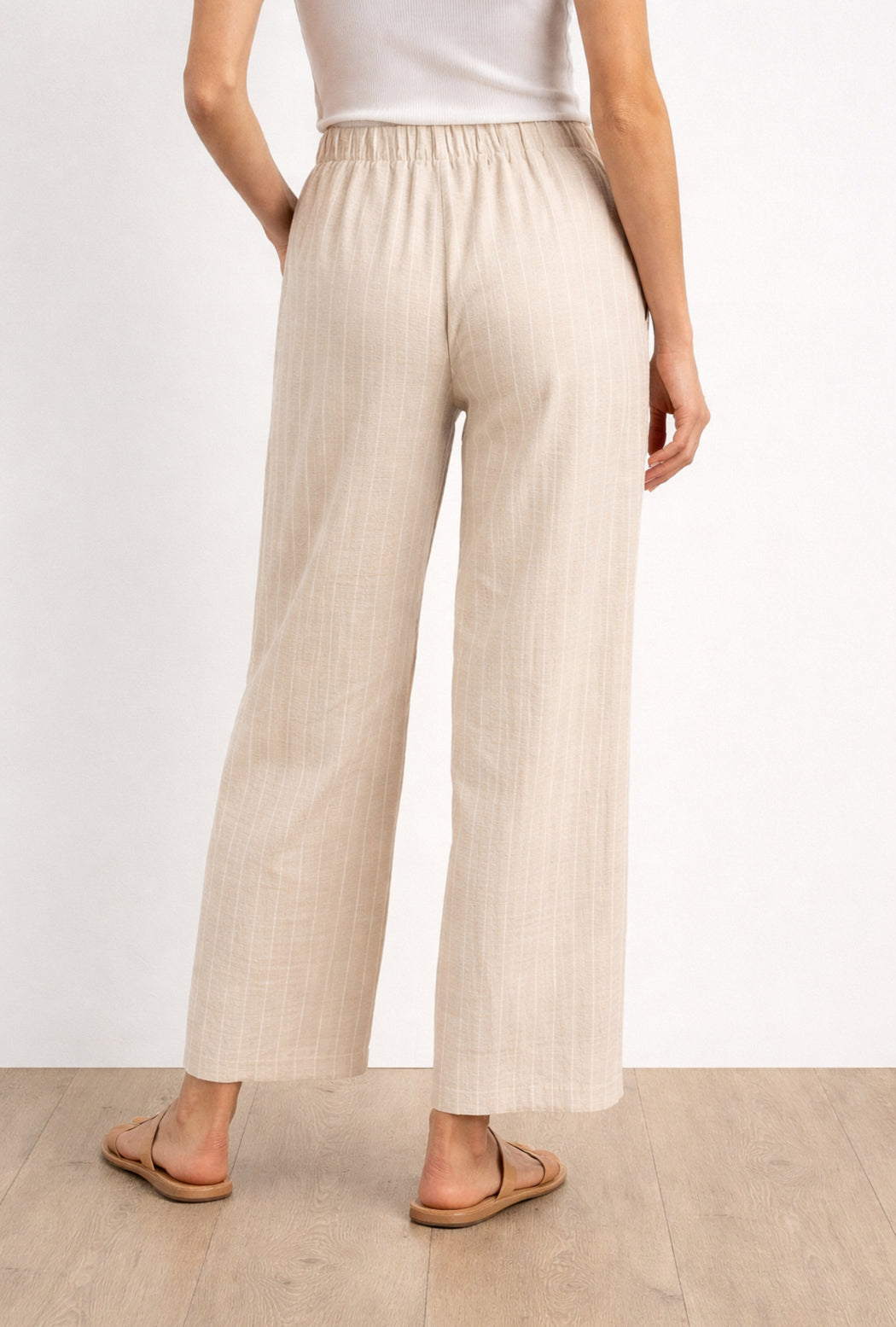 Straight leg Pants - Beige and white stripe