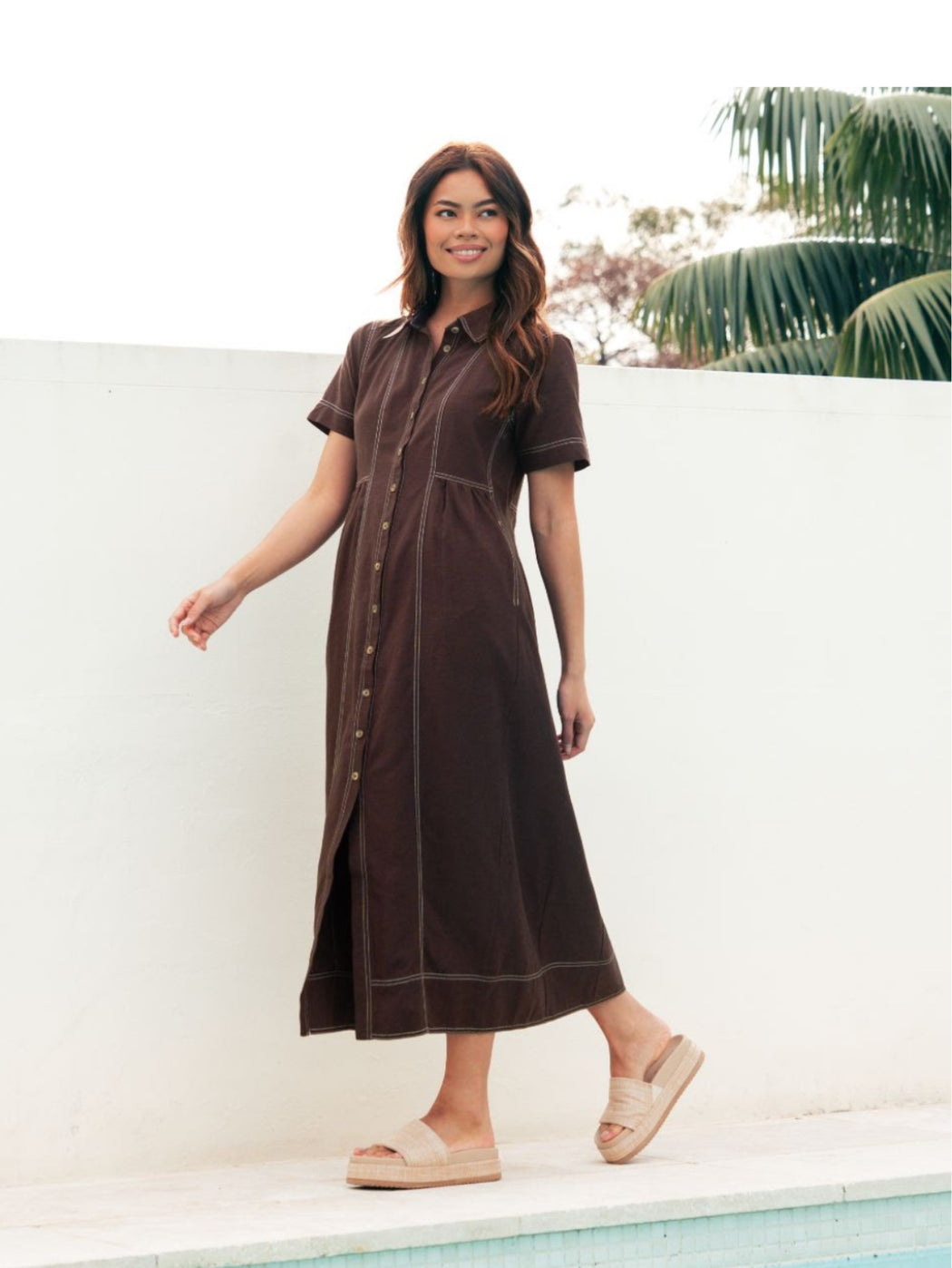 Contrast Stitch Maxi Dress - Contrast