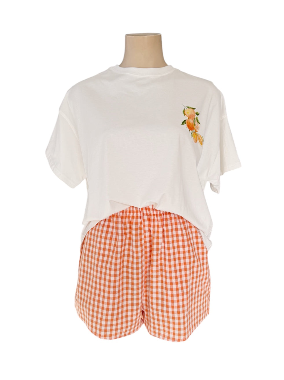 Aperol Set - White Tee and Orange gingham shorts