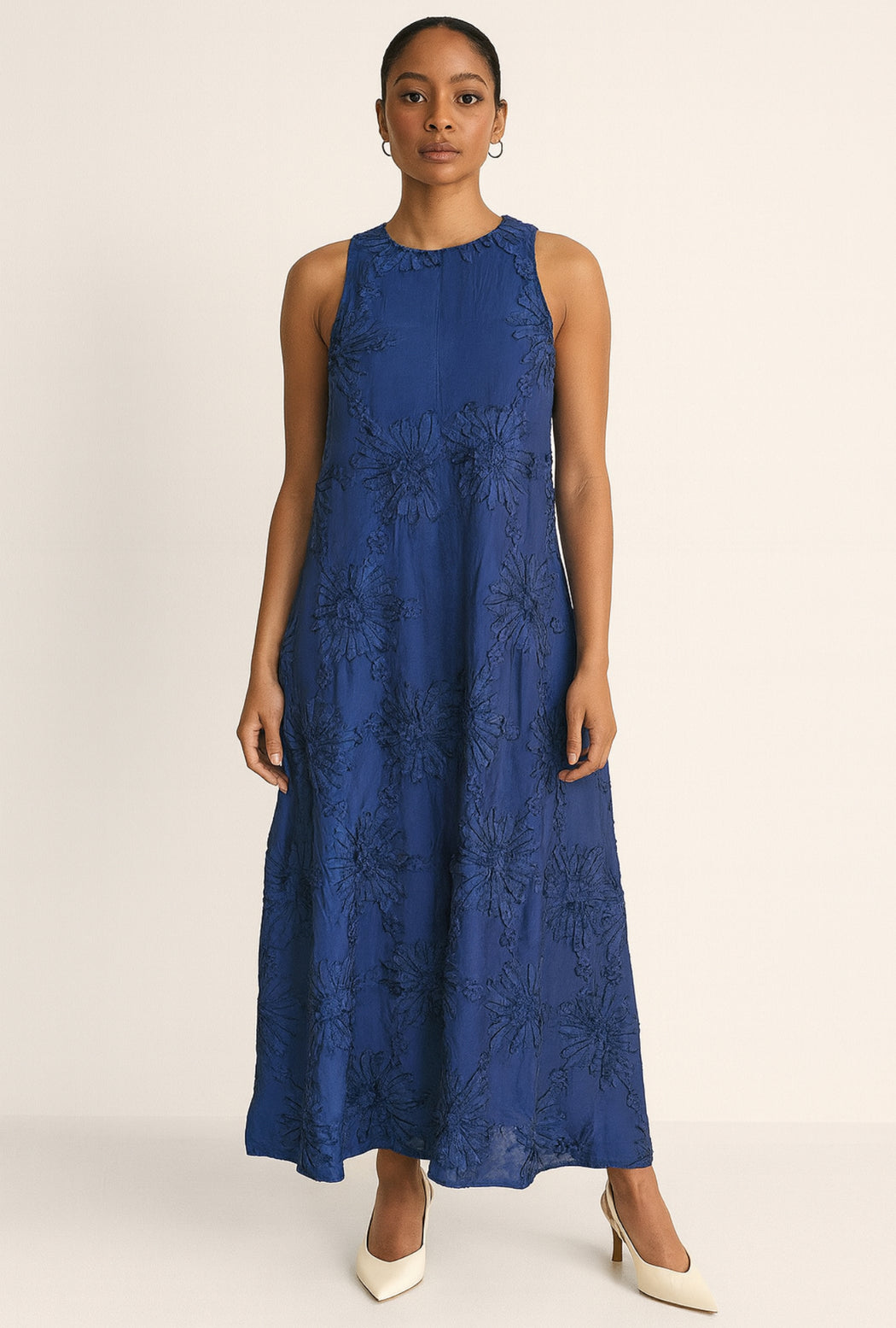 Denise Maxi Dress  - Navy blue textured floral