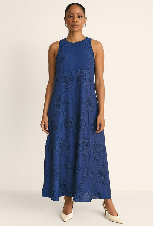 Denise Maxi Dress  - Navy blue textured floral