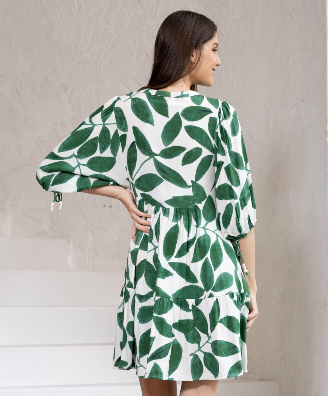 Baby doll Dress - Green leaf print