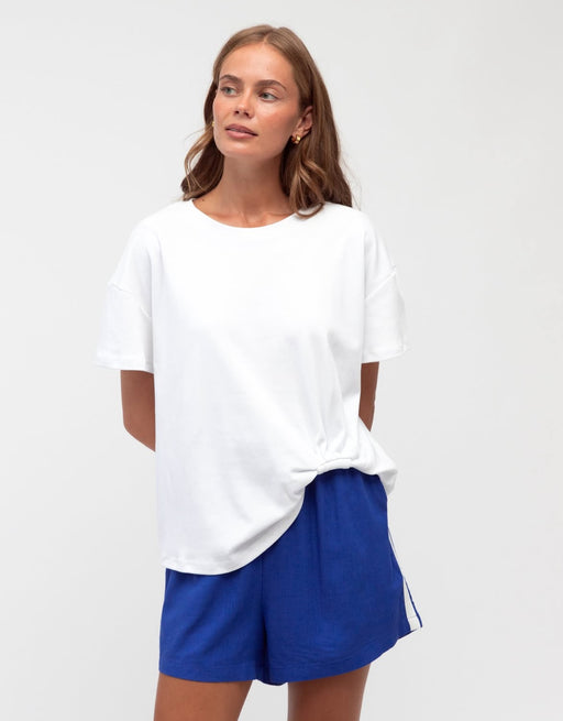Gathered hem Cotton Tee - White