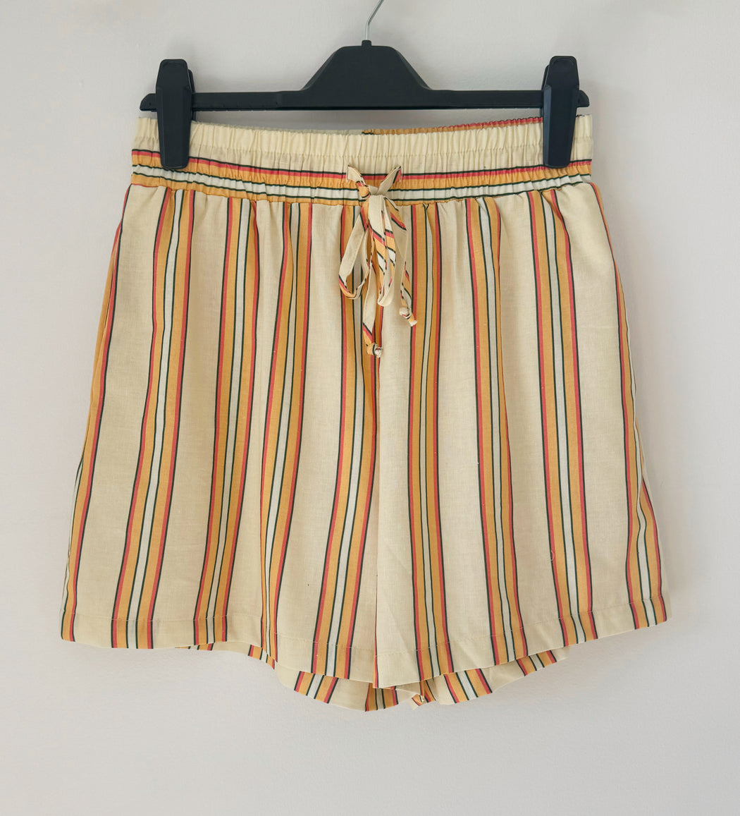 Little Lies Stripe Cotton Shorts - Lemon and Peach