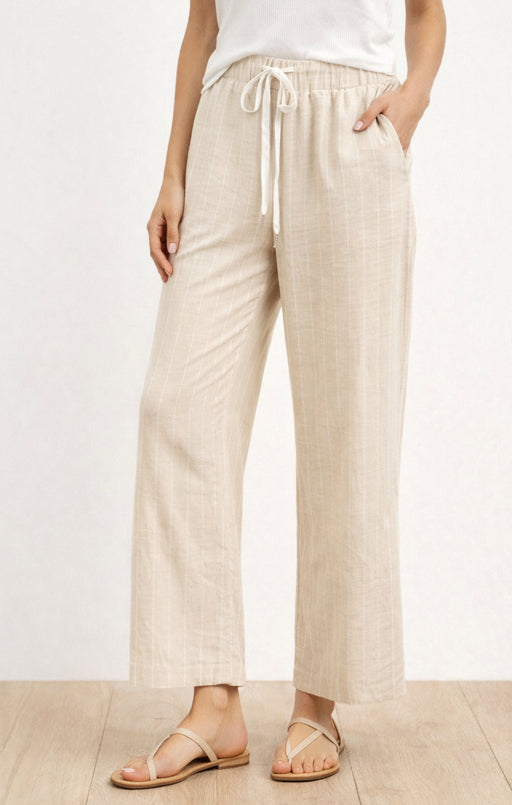 Straight leg Pants - Beige and white stripe