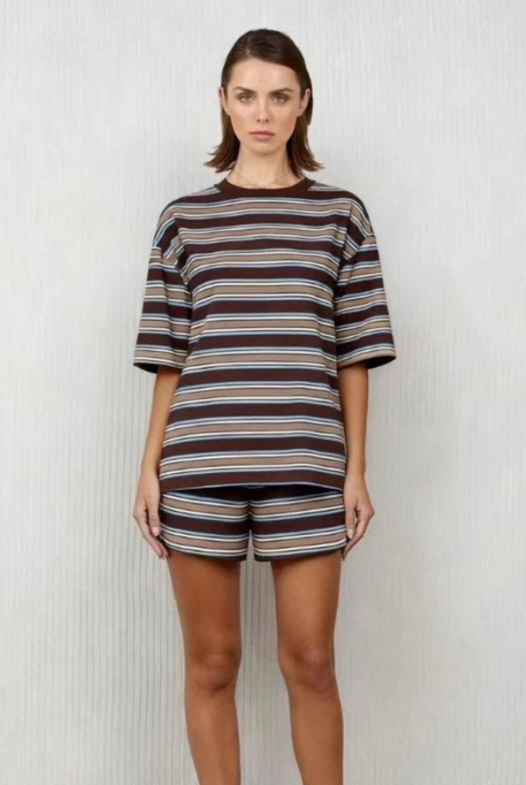 Cotton stripe Set - Chocolate and blue