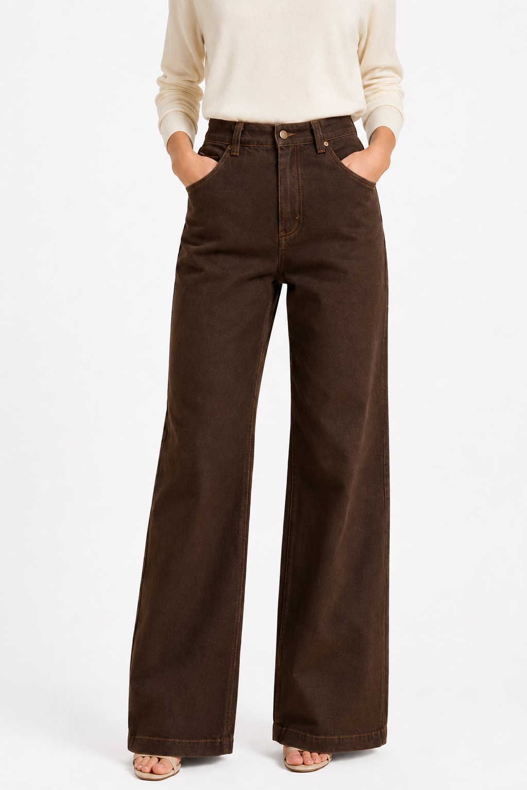 Wide leg Stretch Jeans - Chocolate