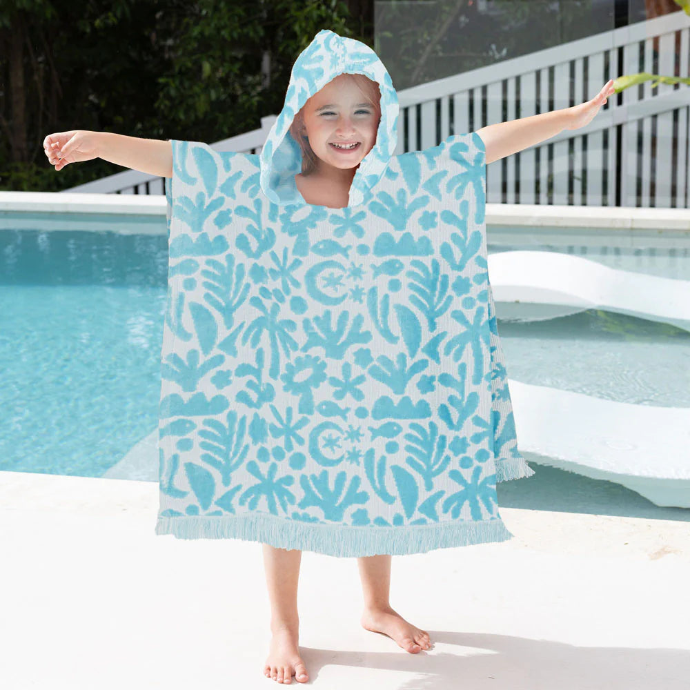 Kids towel Poncho - Blue print
