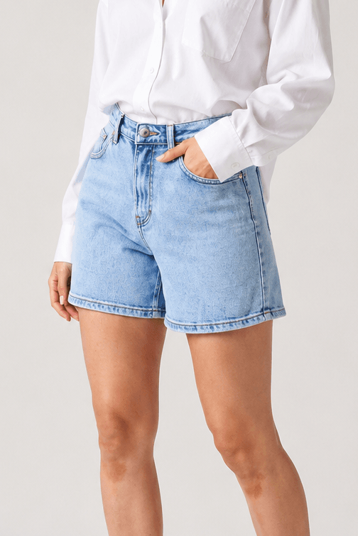 Stretch Denim Shorts - Light Blue