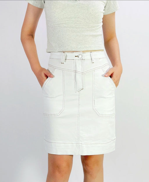 Stretch Denim Skirt - White with contrast stitch