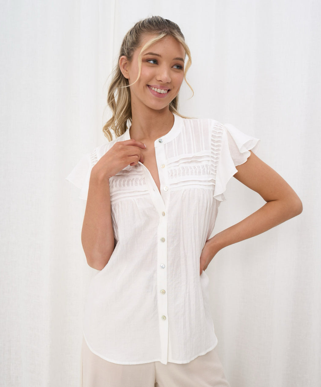 Flutter Sleeve Blouse - White