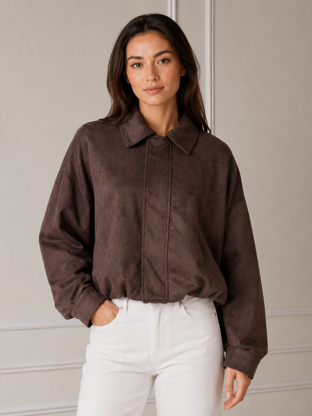 Crop Suede Jacket - Chocolate