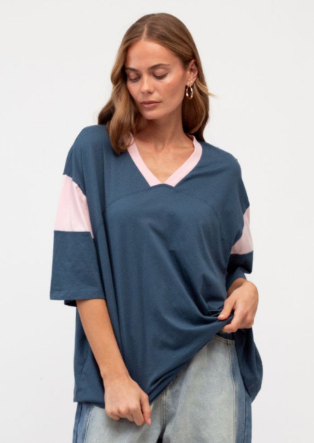 Splice Tee - Navy and Pink