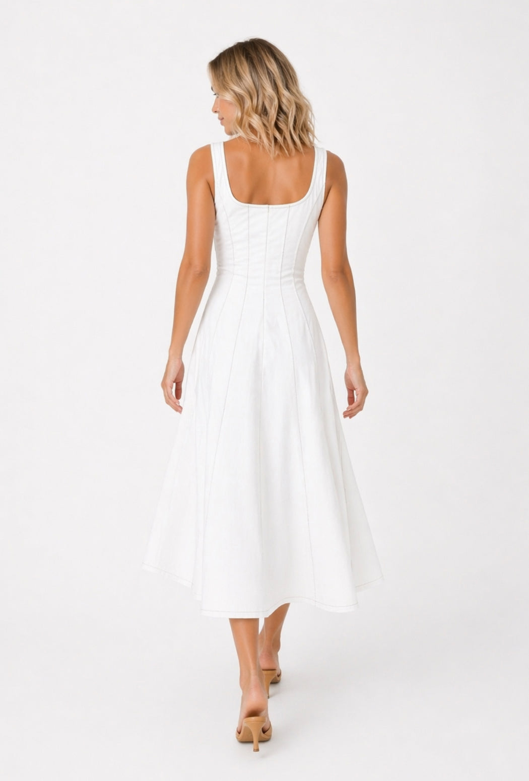 Denim Midi Dress - White