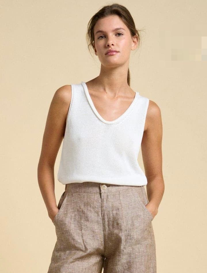 Little Lies Knit Scoop Tank Top - Ivory
