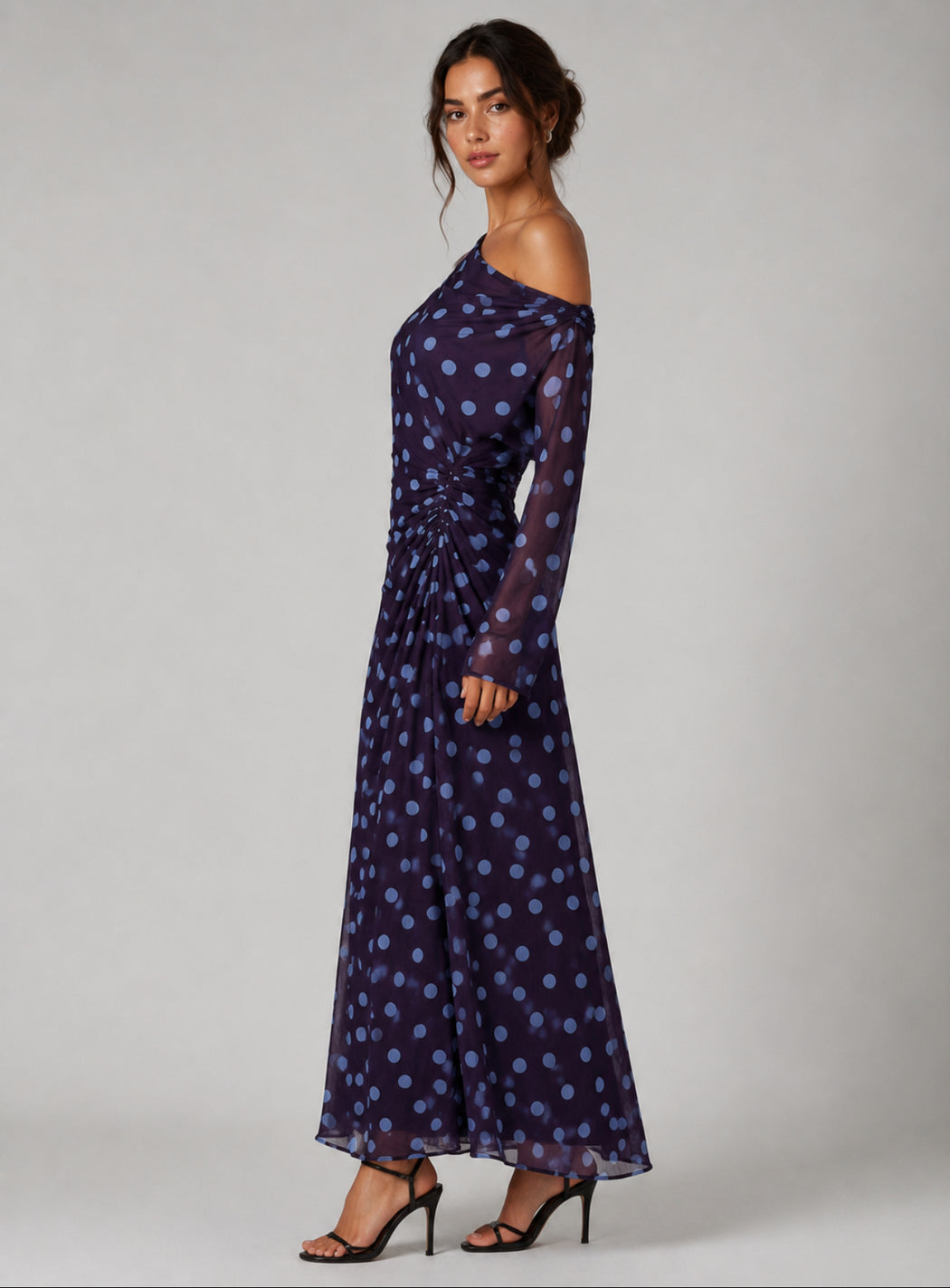 Off shoulder Maxi Dress - Indigo and cornflower Blue