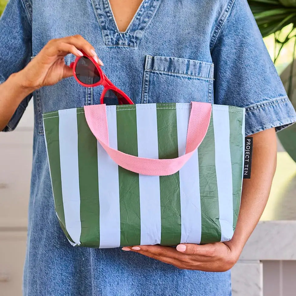 Project Ten Zip Mini Tote Bag - Green Blue Stripe
