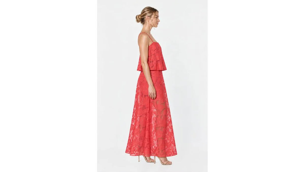 Clara Lace Maxi Dress - Coral