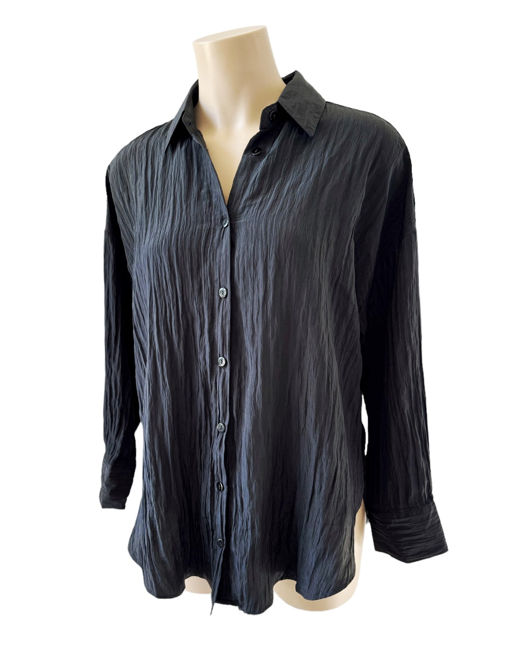 Crinkle button down Blouse - Charcoal