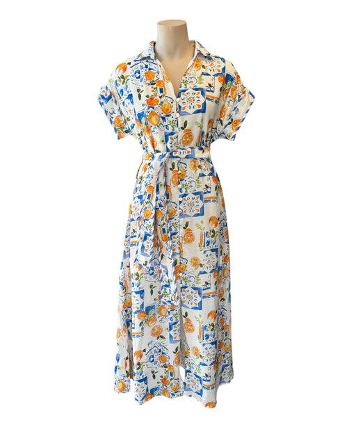 Button down Midi Dress - Oranges print