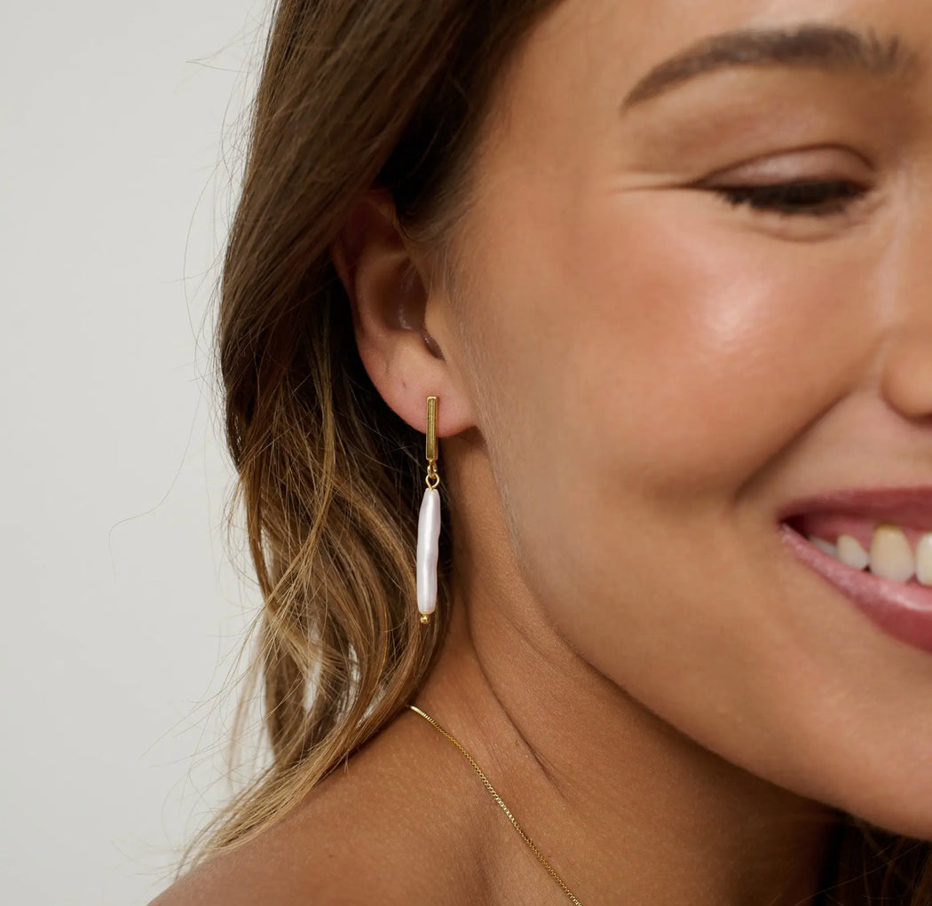 Natural organic bean pearl Gold Drop Studs