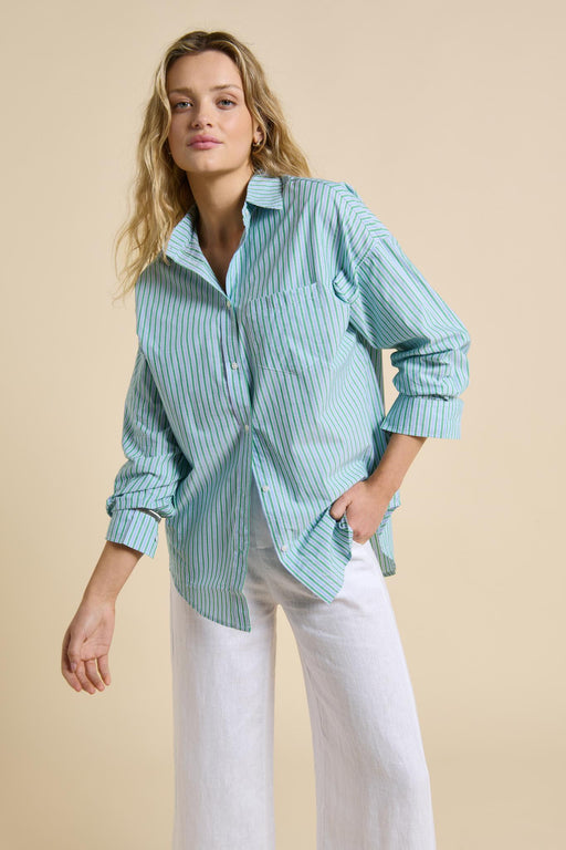 Little Lies Stripe Cotton Shirt - Blue and Green