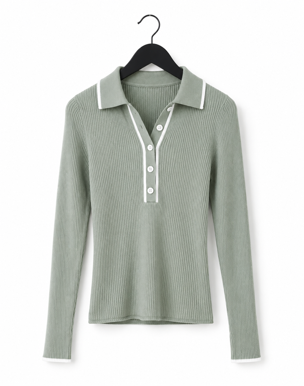 Long Sleeve Knit - Sage and White