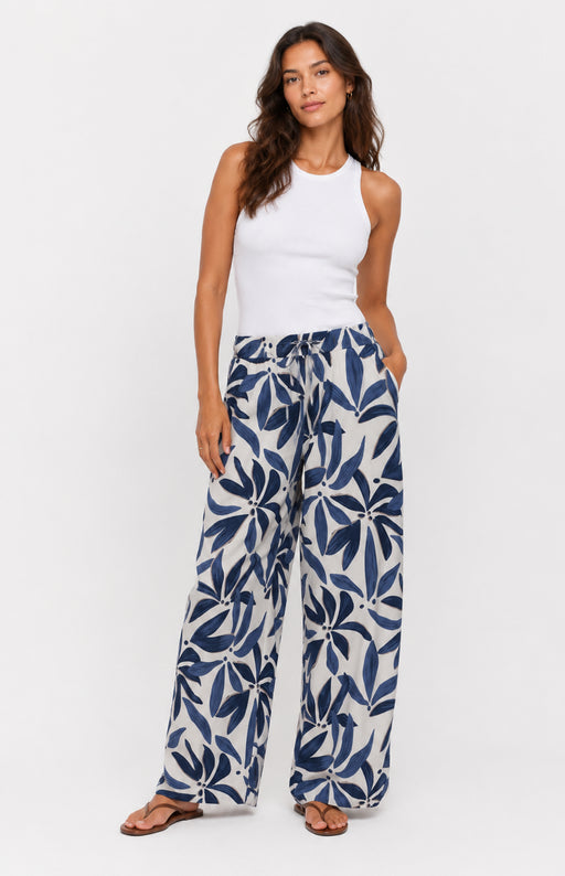 Straight leg Pants - Leaf print Blue