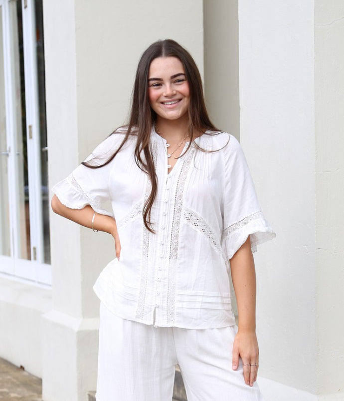 Lace detail Boho Top - White