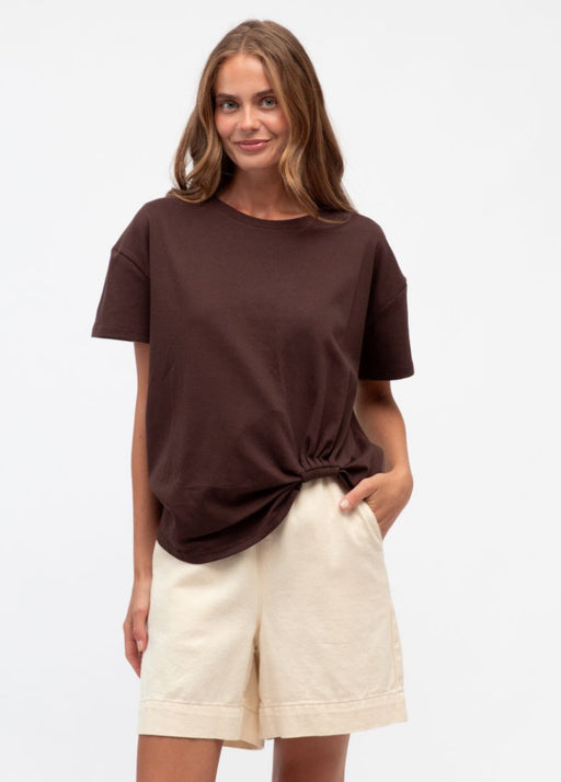 Gathered hem Cotton Tee - Chocolate