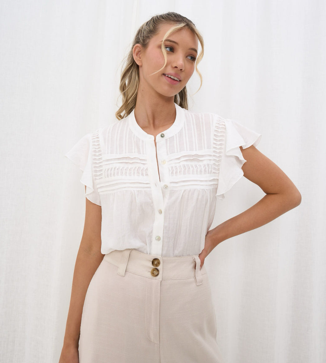 Flutter Sleeve Blouse - White