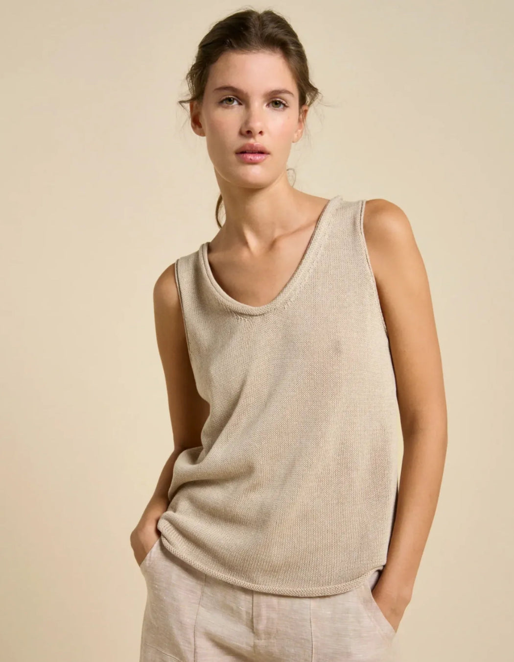 Little Lies Knit Scoop Tank Top - Natural