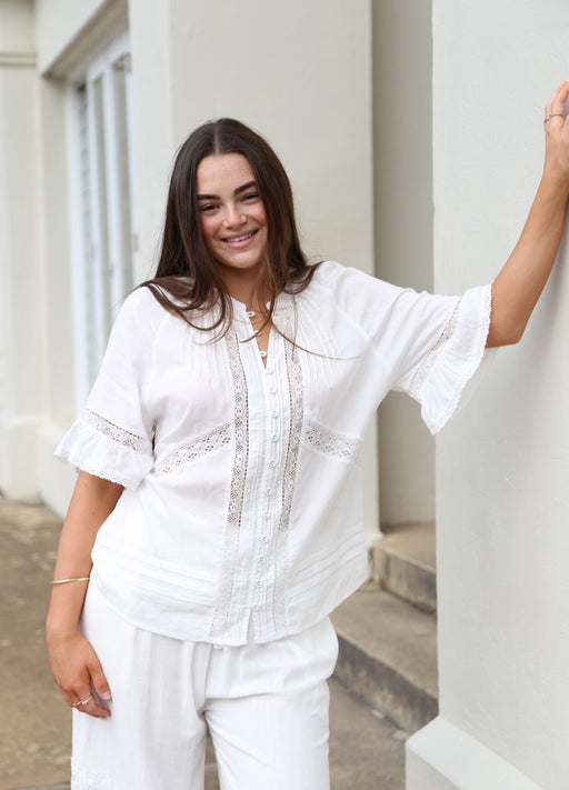 Lace detail Boho Top - White