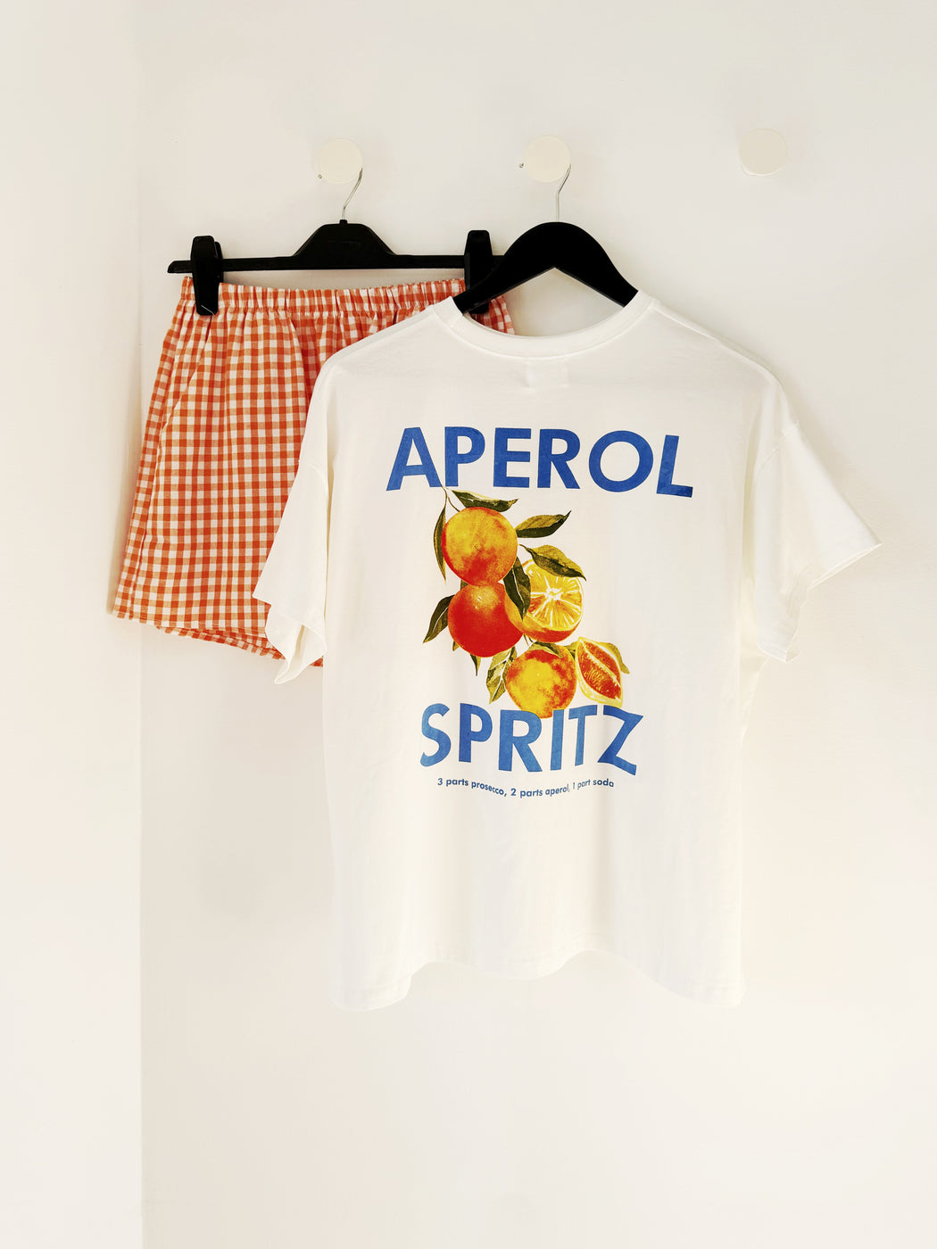 Aperol Set - White Tee and Orange gingham shorts