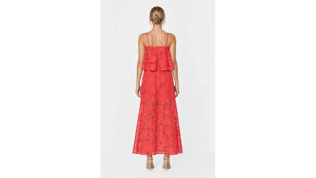Clara Lace Maxi Dress - Coral