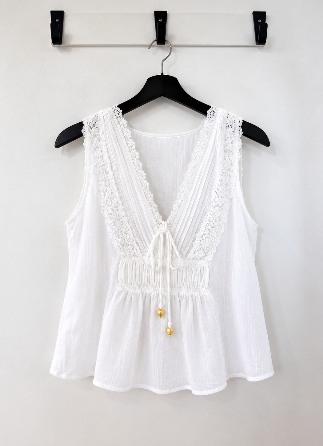 Lace detail top - White