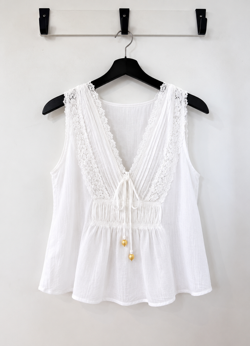 Lace detail top - White