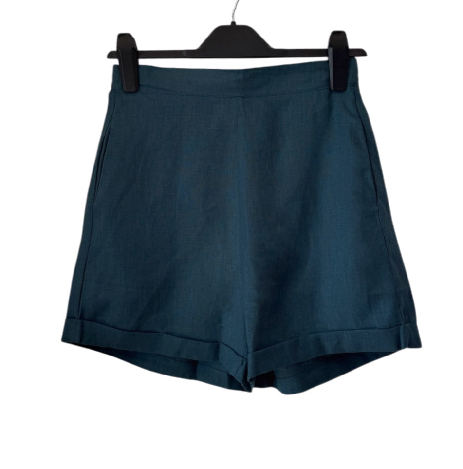 Bell 100% Linen Shorts - Teal