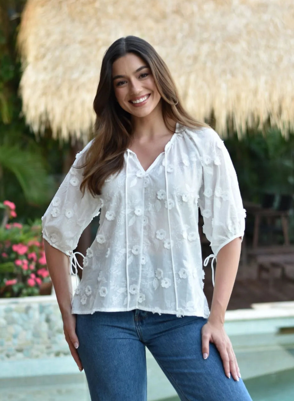 Embroidered floral Cotton blouse - White flowers