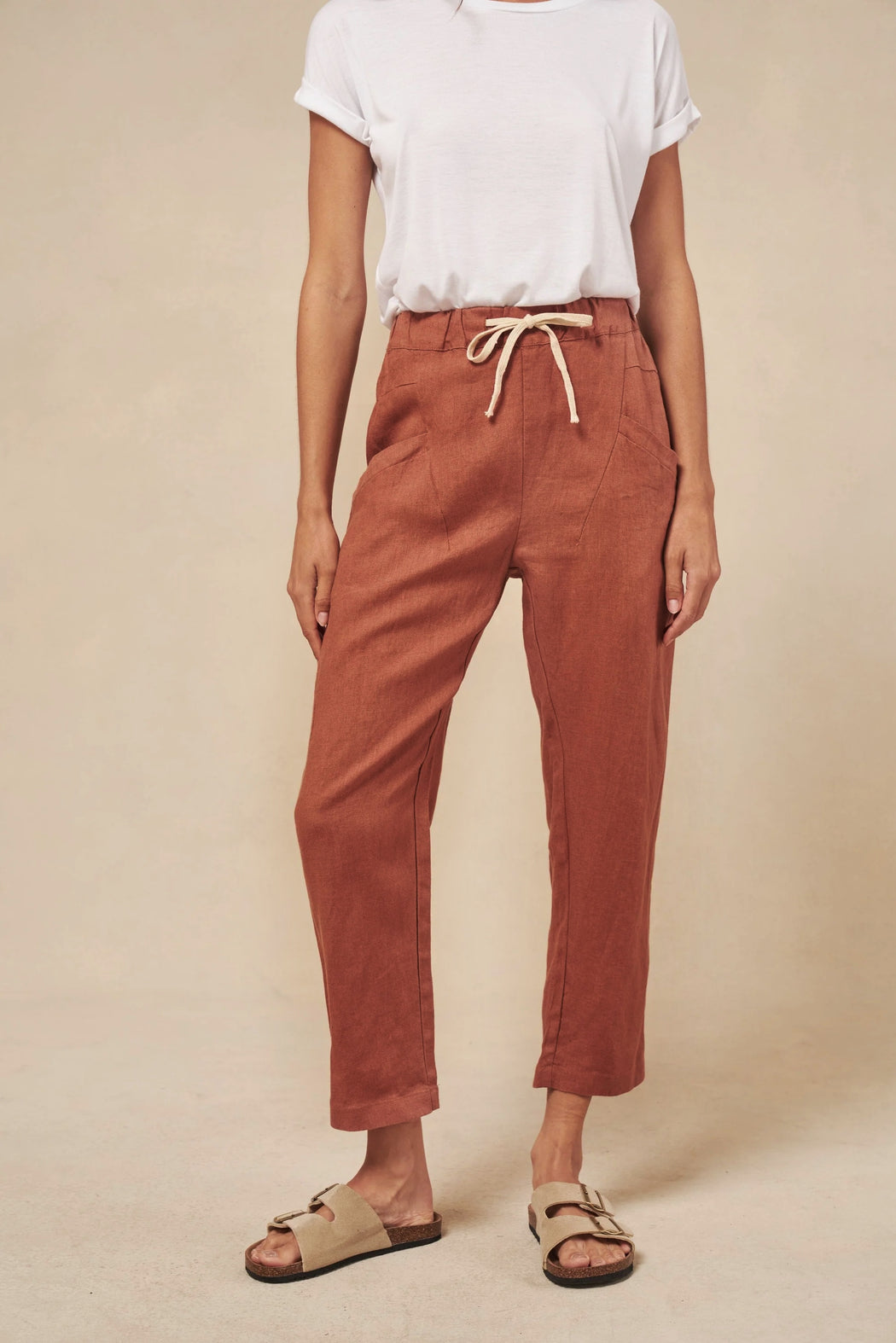 Little Lies Luxe Linen Jogger Pants - Rust