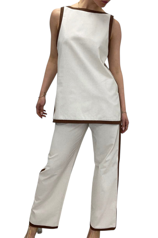 Border Linen blend Set - Natural and chocolate