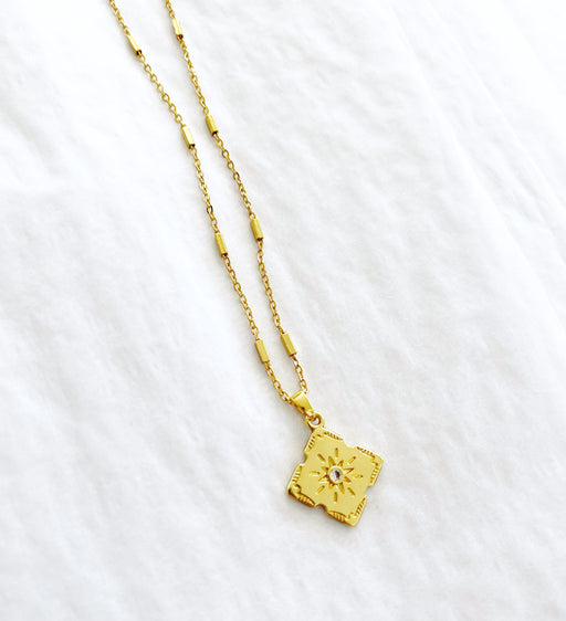 Gold plated Necklace - Square with Diamonte