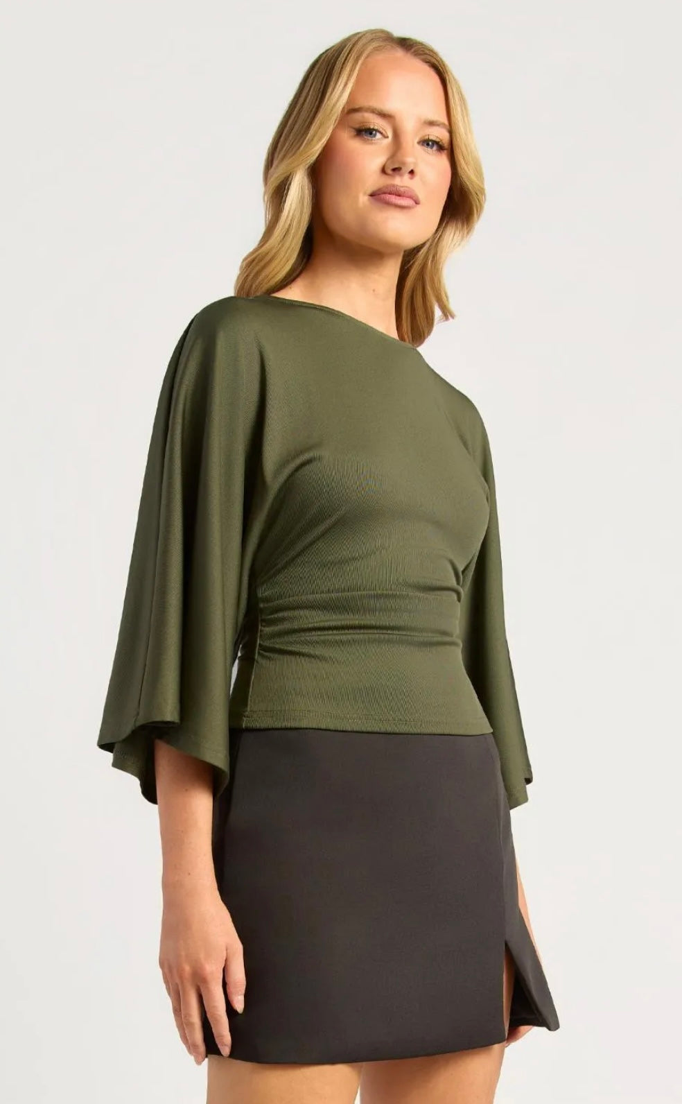 Tie back Wide sleeve Blouse - Khaki