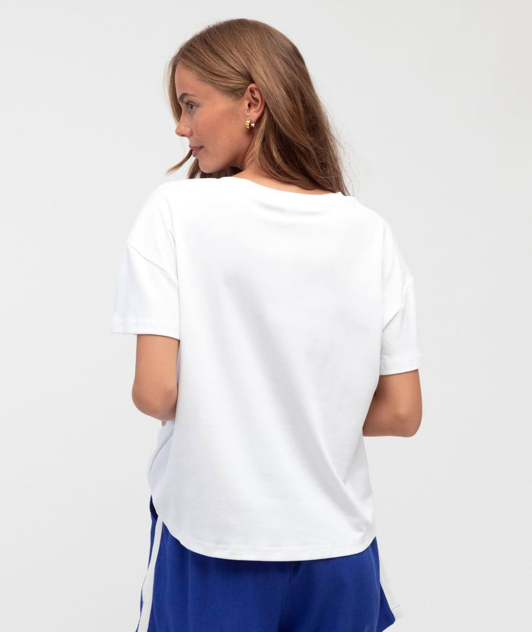 Gathered hem Cotton Tee - White
