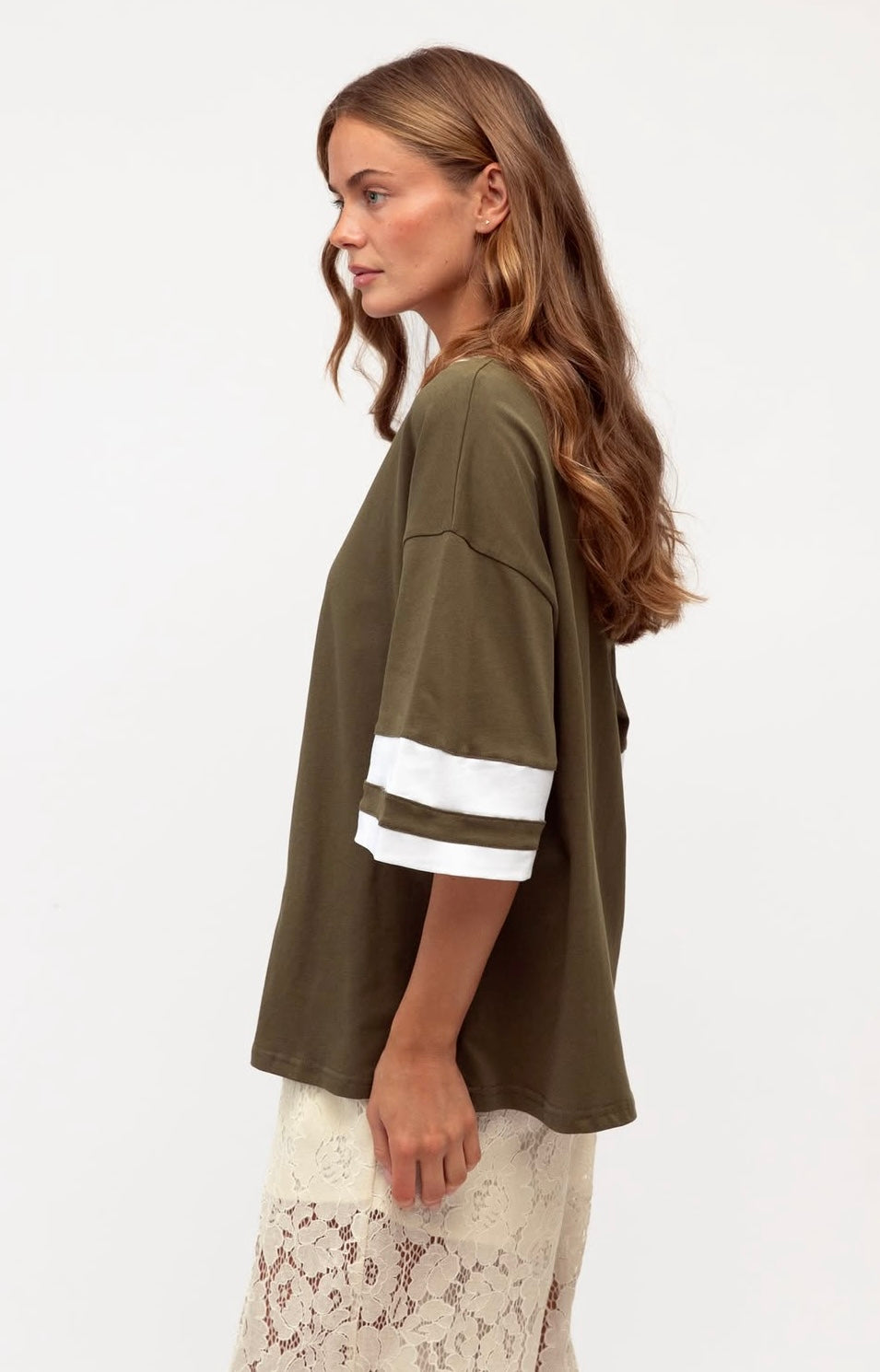 Olive Stripe Tee - Olive green