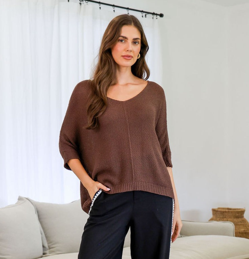 V neck relaxed Knit  -  Chocolate