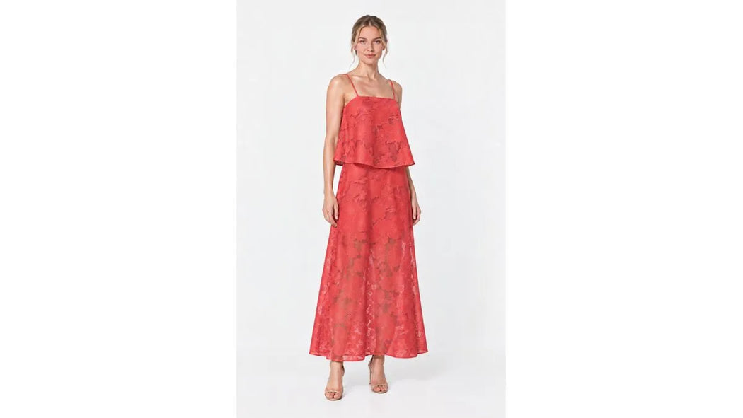 Clara Lace Maxi Dress - Coral
